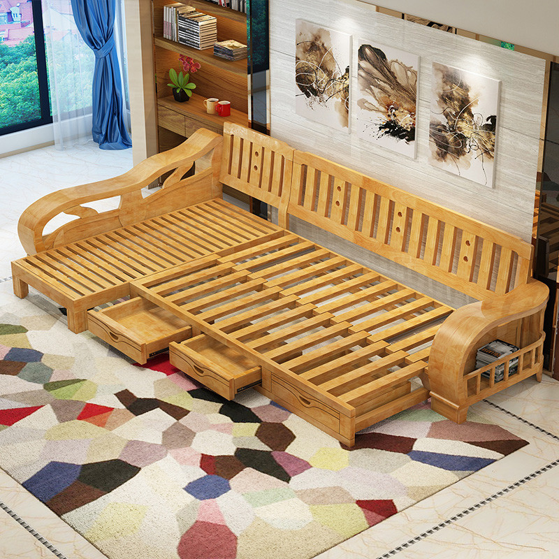 米莱克 沙发 实木沙发床可伸缩榉木沙发