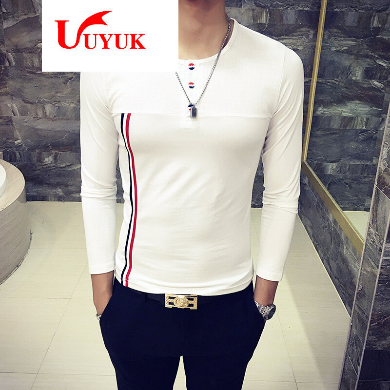 UYUK2017秋装硬汉风字母装饰修身长袖T恤快