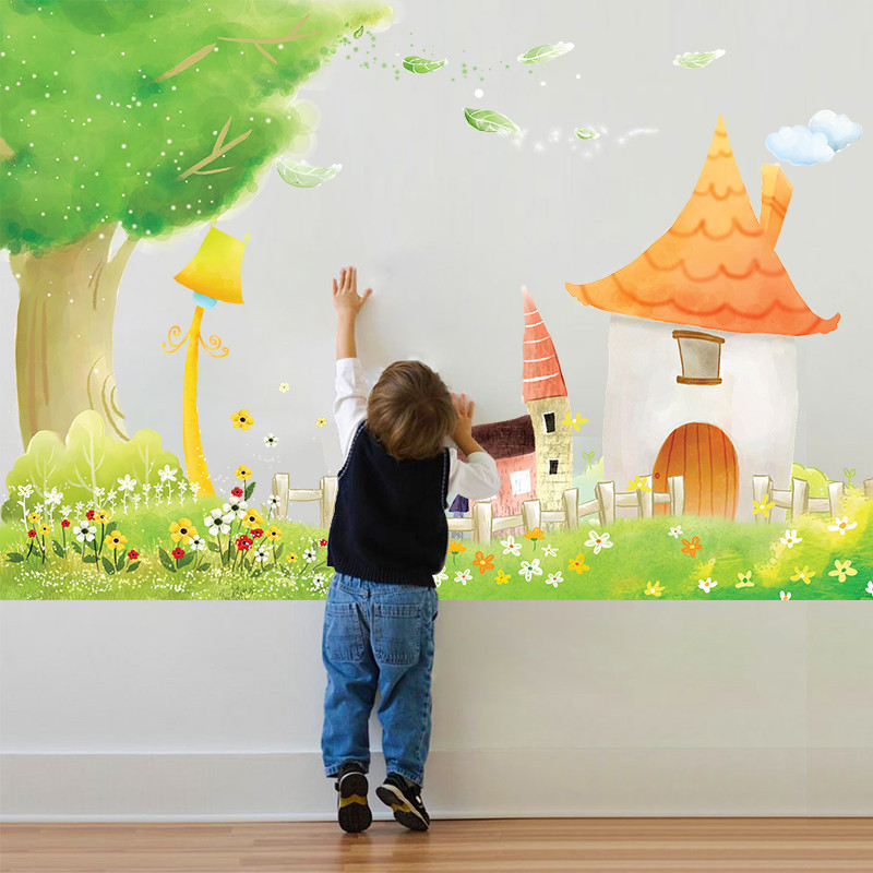 卡通儿童森林小屋墙贴 幼儿园创意班级装饰贴纸宝宝房间布置 防水可