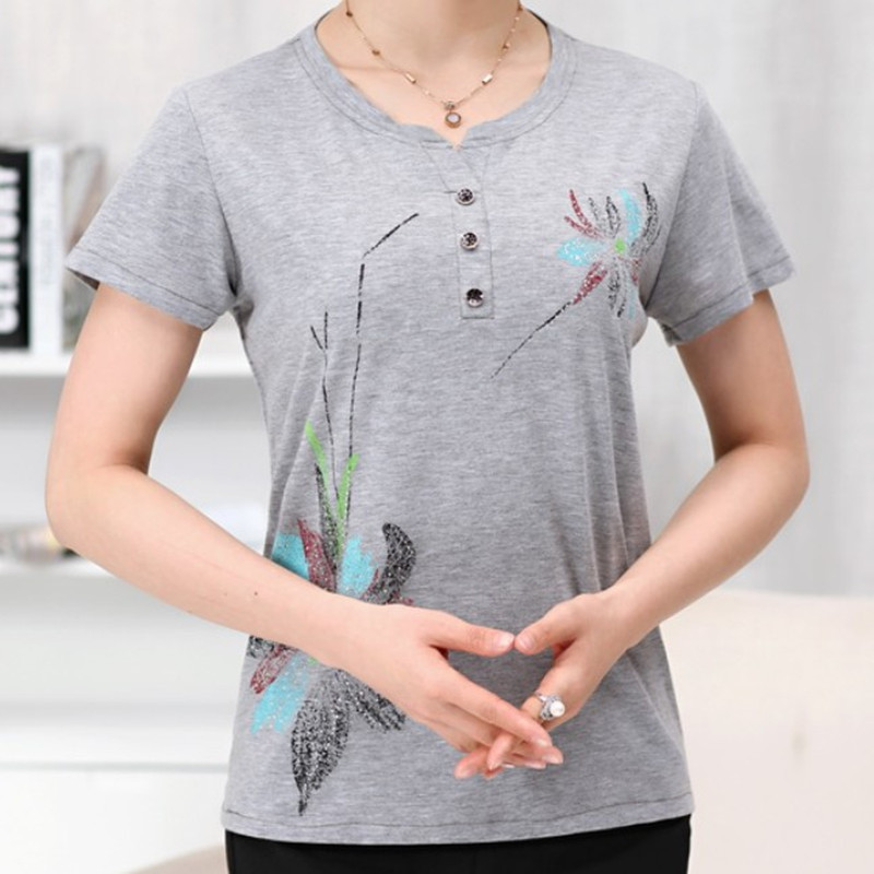 中老年女装夏装短袖圆领上衣妇女衣服中年人40-50岁妈妈装纯棉t恤