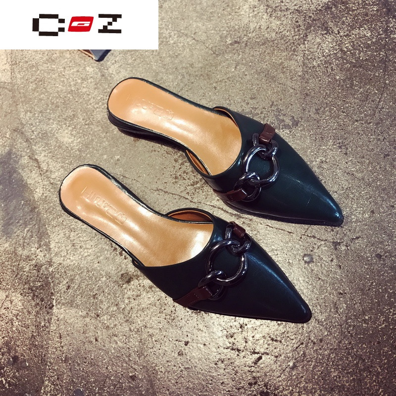 CZ潮流品牌尖头拖鞋女平底鞋包头套脚凉拖鞋