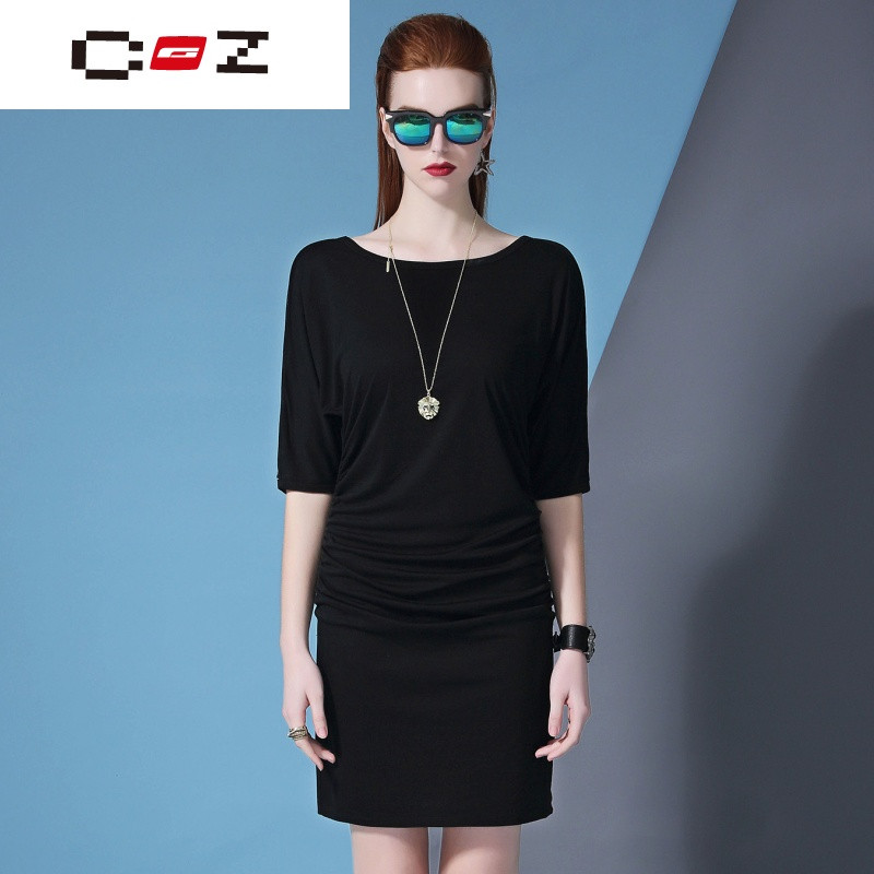 CZ潮流品牌夏季新款女装黑色圆领欧美时尚连