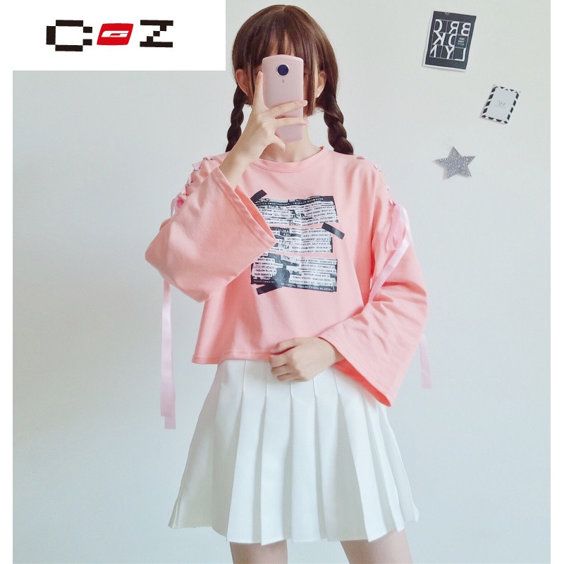 CZ潮流品牌新款秋装韩版女装学生袖子穿绳子
