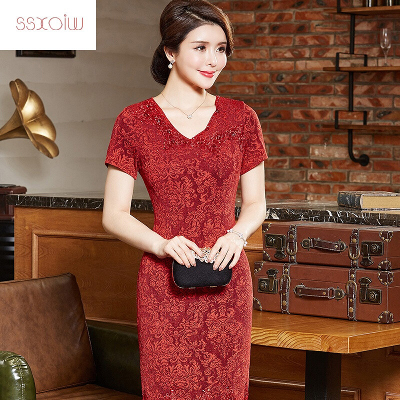 SSXOIW2017新款夏妈妈装婚宴短款旗袍中老