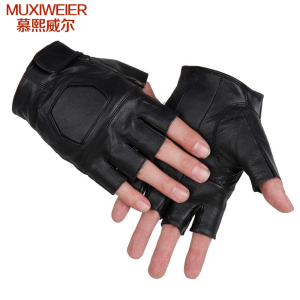 MUXIWEIER真皮运动半指手套防滑户外山地车骑行手套健身手套