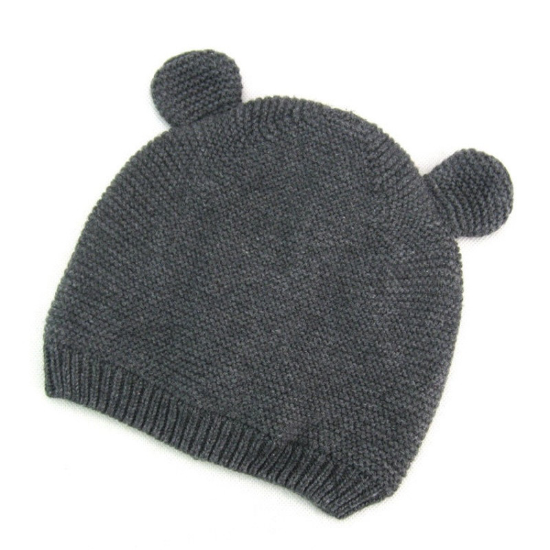 儿童帽子秋冬季男童针织帽棉质套头毛线帽小熊耳朵婴儿帽子