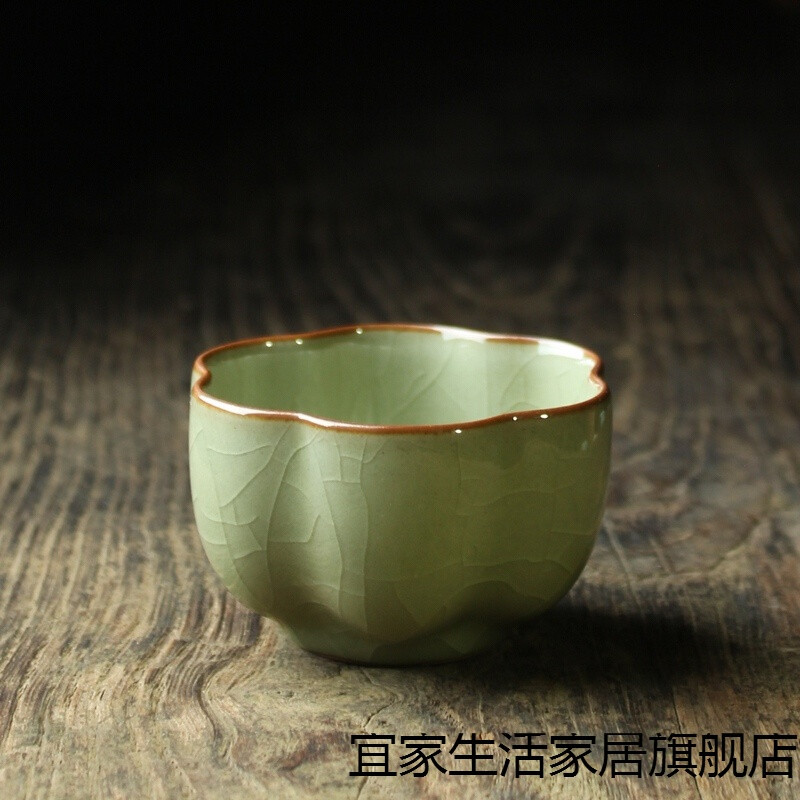 新款龙泉青瓷功夫茶具哥窑个人小茶杯子花瓣杯陶瓷器茶盏品茗杯