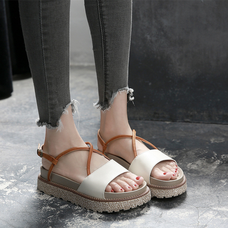 2017新款港风厚底松糕坡跟凉鞋2017夏季新款