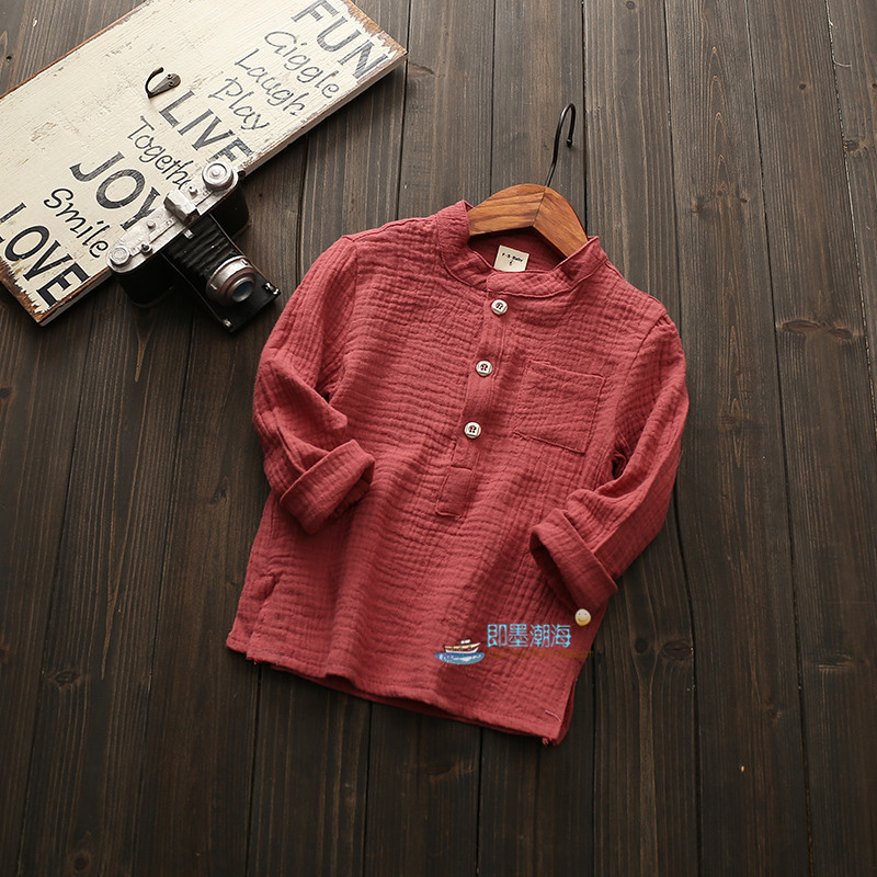 2017新款儿童棉麻长袖T恤中大童衬衣秋款亲子
