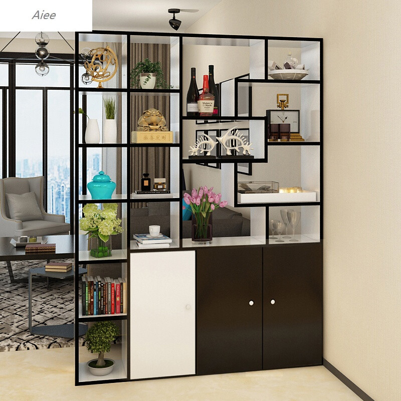 柜酒柜进门鞋柜门厅储物展示柜屏风装饰间厅柜三门 附格暖白配柚木色