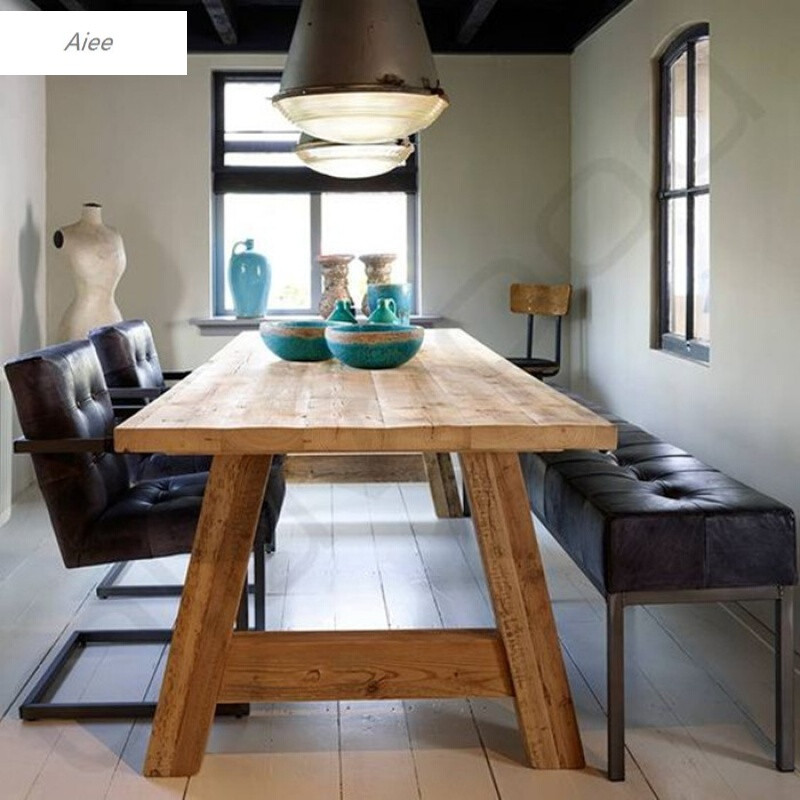 aiee北欧小户型长方形现代简约餐桌椅组合客厅饭桌子复古铁艺实木餐桌
