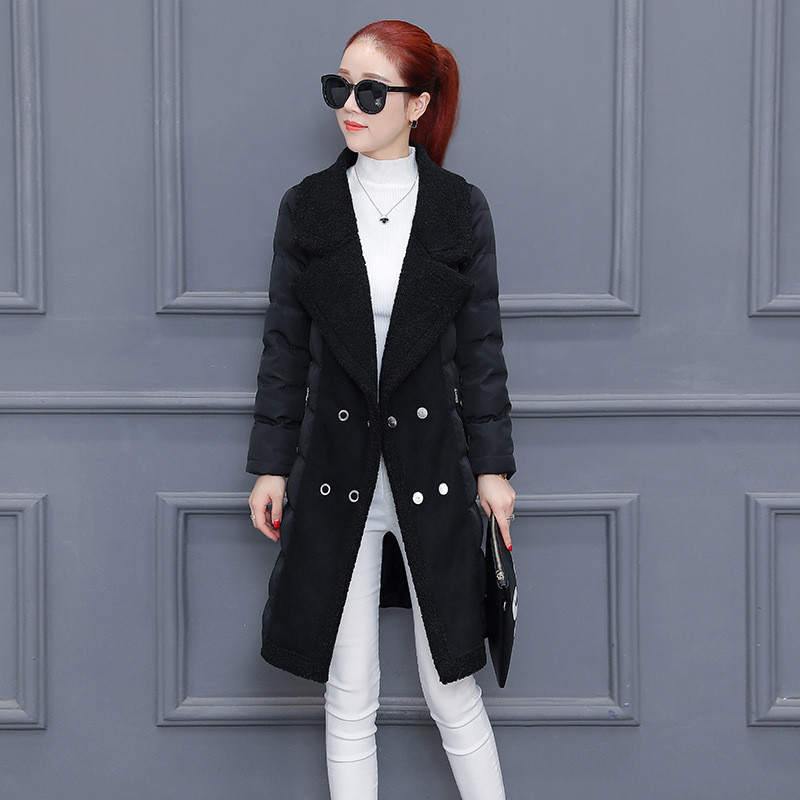 棉服女中长款2017新款韩版羊羔绒外套女冬装