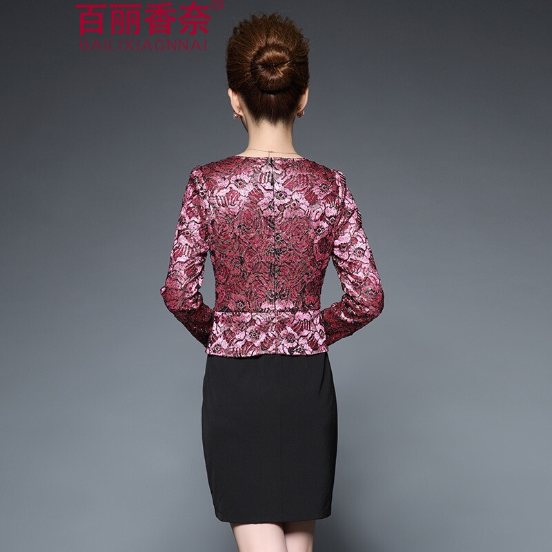 百丽香奈婚礼妈妈装连衣裙秋装结婚宴大码假两件套装秋季婚庆婆婆礼服
