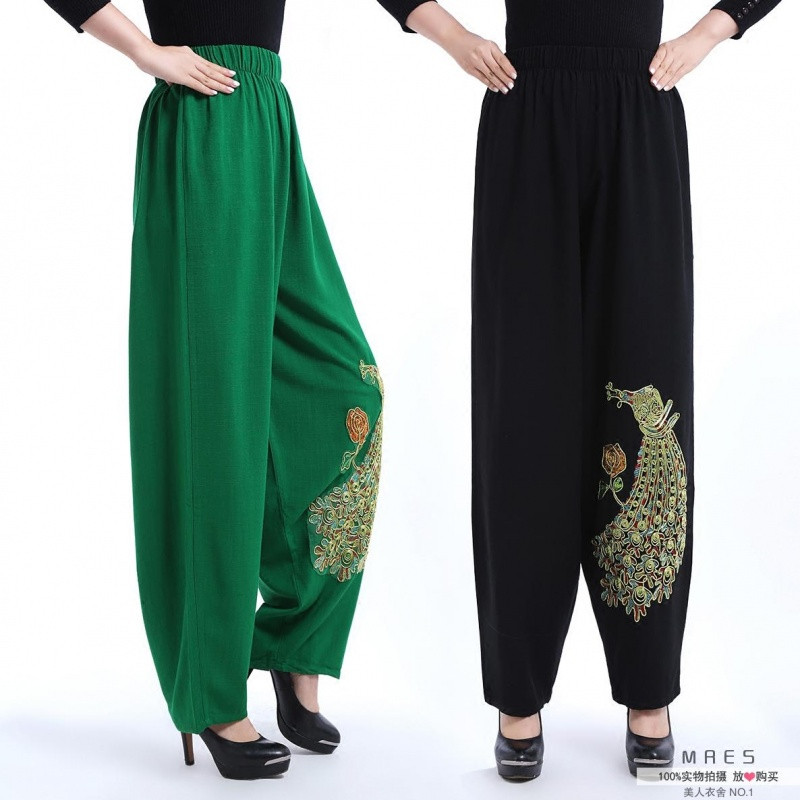 特价民族风刺绣中老年阔腿裤休闲裤九分灯笼裤