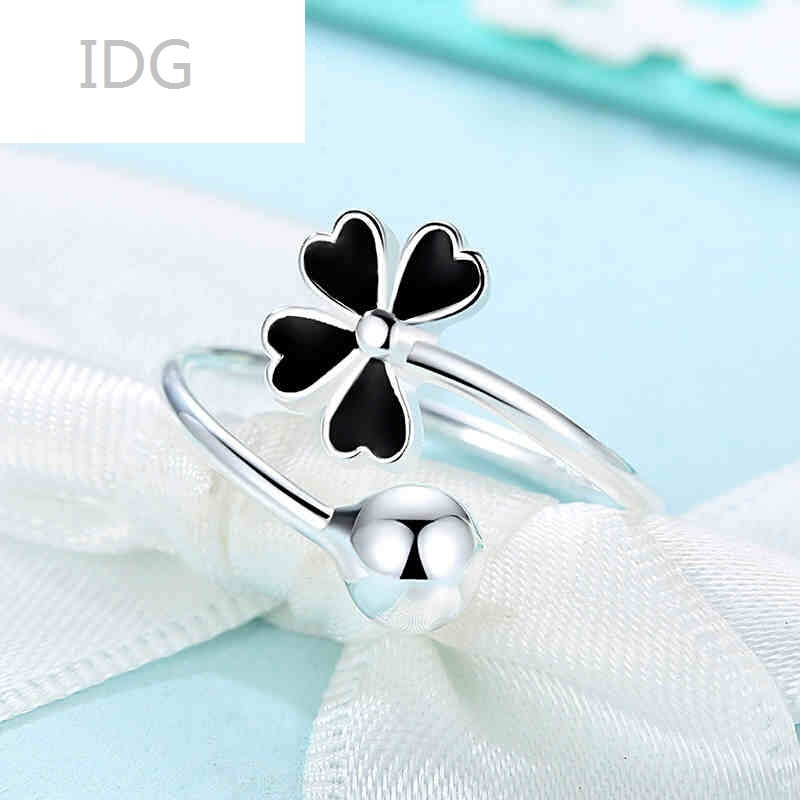 idg- 99银时尚四叶草戒指女开口日百搭唯美饰品图片
