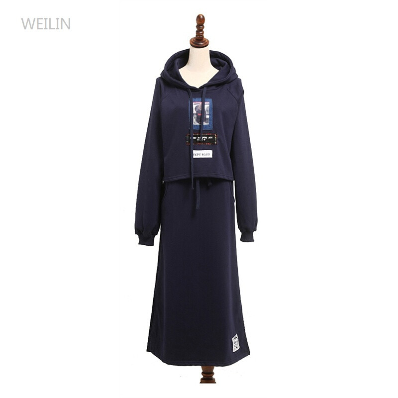 WEILIN2017秋装新款女装韩版长袖卫衣长裙子