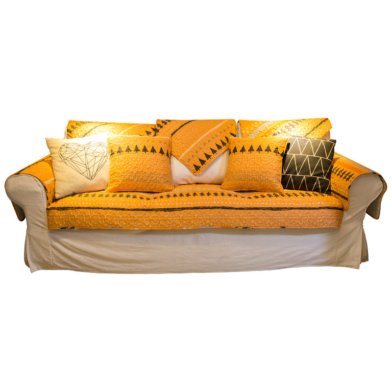 新款2018莫耐河 北欧橙色耐脏全棉布艺沙发垫防滑水洗