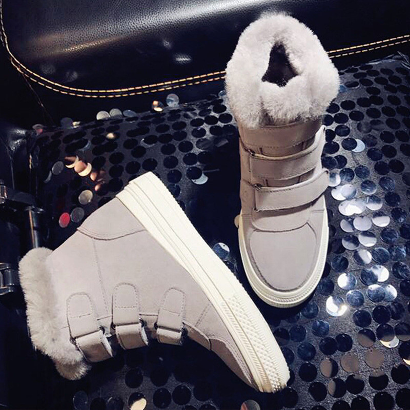 2017冬季新款雪地靴女短筒保暖加绒棉鞋羊皮
