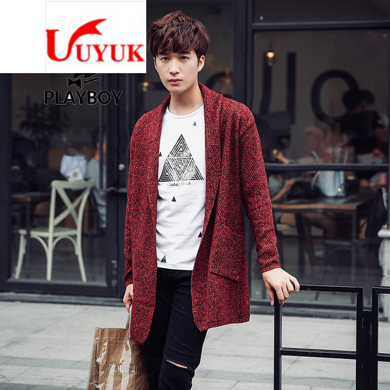 UYUK春装针织衫男开衫时尚落肩毛衣无扣线衫