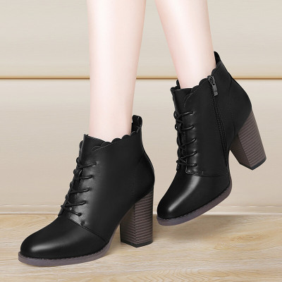 女鞋秋款马丁靴女2017秋冬新款系带短筒粗跟
