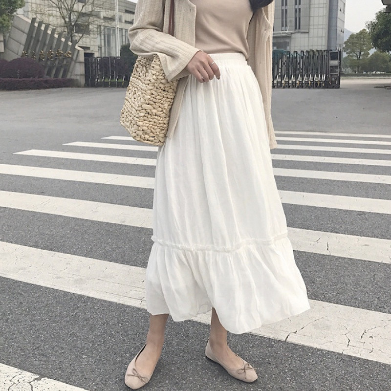 2017热卖松紧腰白色半身裙夏季2017新款韩版学生a字裙