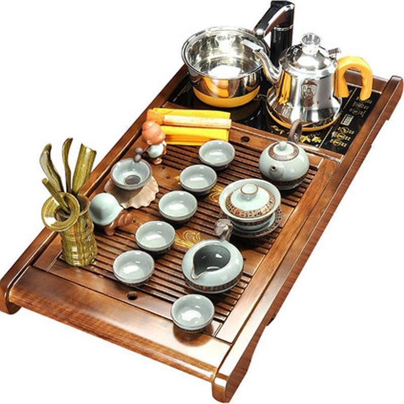 陶瓷紫砂功夫茶具泡茶套装家用中式全自动整套茶道实木茶盘四合一多色