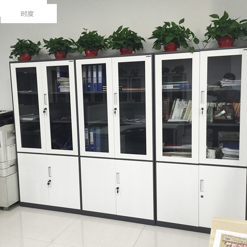 时度玻璃门文件柜钢制书柜家用铁皮资料柜档案柜办公室书柜加厚通玻