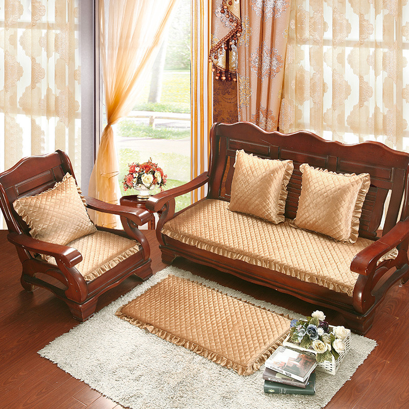 加厚红实木质沙发垫带靠背防滑长椅垫连体组合沙发坐垫联邦椅垫