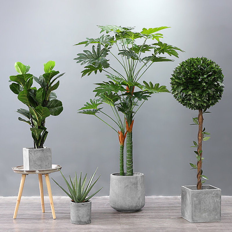 简约大型落地室内摆设绿植北欧风水泥盆底座仿真植物套装盆栽摆件