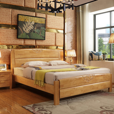 牧马人(herdsman)中式实木床1.8米双人床橡木单人床1.5米高箱储物床1.