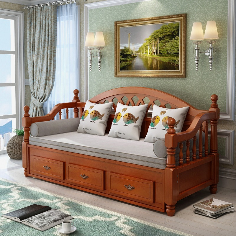 欧式实木沙发床 1.5米多功能储物推拉两用床小户型客厅双人沙发床