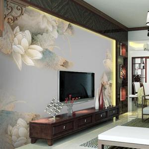 现代中式水墨荷花定制墙布 客厅电视背景墙纸 3D立体大型壁纸壹德壹