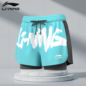 李宁(LI-NING)泳裤男士防尴尬游泳专业装备男款全套假两件五分速干泡温泉裤