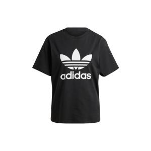 Adidas Originals三叶草 字母Logo印花圆领短袖 落肩袖 T恤 女款 黑色 休闲百搭 舒适 IR9533