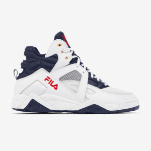 官方正品 Fila/斐乐 Cage Mid 网面透气 缓震舒适防滑耐磨复古低帮跑步鞋男 白蓝/125 WHITE