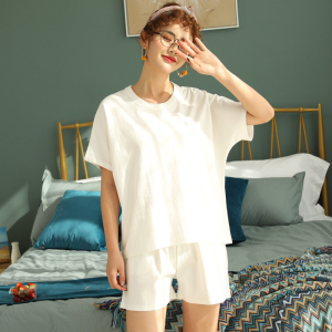 波迷娜(BOMINA)睡衣女夏季薄款两件套纯棉韩版短袖睡裙棉绸大码服可出休闲