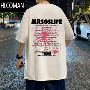 HLCOMAN美式高街短袖T恤男夏季2024新款蜘蛛印花潮牌男装半袖体恤衫