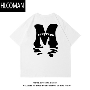 HLCOMAN美式高街设计感字母印花短袖t恤男夏季潮牌宽松百搭260g上衣