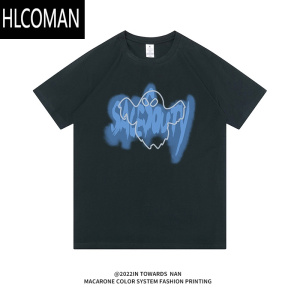 HLCOMAN朝南工作室 欧美街头涂鸦短袖T恤男潮牌宽松设计感半袖上衣女