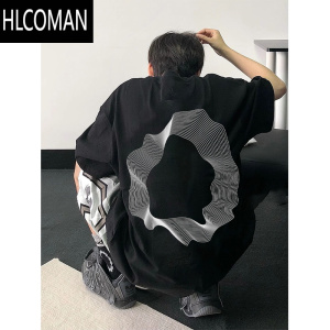 HLCOMAN欧美潮牌320gt恤男设计感小众hiphop街头短袖美式复古七分袖