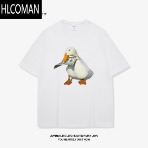 HLCOMAN2024新款潮流短袖t恤男夏季设计感黑色无性别半袖
