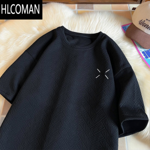 HLCOMAN2024新款短袖t恤男夏季宽松休闲薄款体恤青少年潮流刺绣半袖