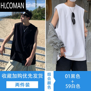 HLCOMAN篮球纯色坎肩背心男士夏季新款无袖T恤打底运动短袖男装上衣