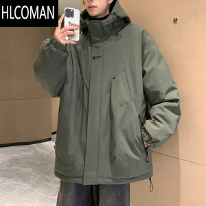 HLCOMAN冬季冲锋棉服男连帽工装加绒加厚棉衣2024新款宽松防风p暖外套