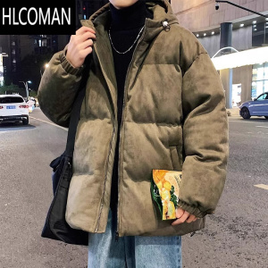 HLCOMAN港风绒棉衣外套男连帽宽松青少年加绒厚款p暖羽绒棉服