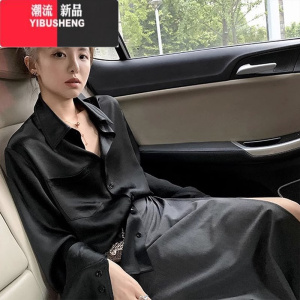 YIBUSHENG黑色衬衣衫女设计感高级冷淡系独特别致长袖上衣服女2023新款