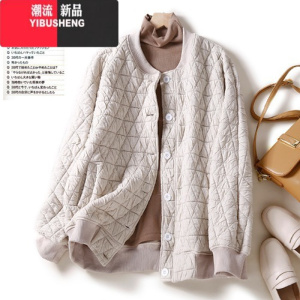 YIBUSHENG纯色棉服外套宽松大码女装季2023新款妈妈今年流行的棉袄上衣