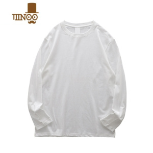 YANXU美式210g长袖t恤男秋季小领口休闲打底衫纯白色卫衣
