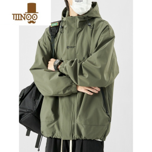 YANXU男士夹克潮牌外套2023新款小众设计感连帽工装登山户外冲锋衣