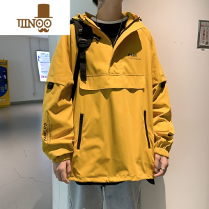 YANXU工装外套男秋季潮牌美式大码棒球服款青少年半拉链冲锋衣夹克